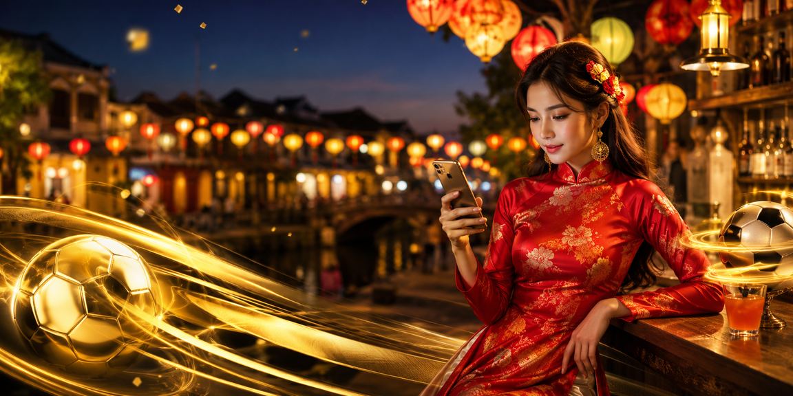 Người dùng tại Hội An mặc áo dài xem và theo dõi cá cược thể thao trực tuyến