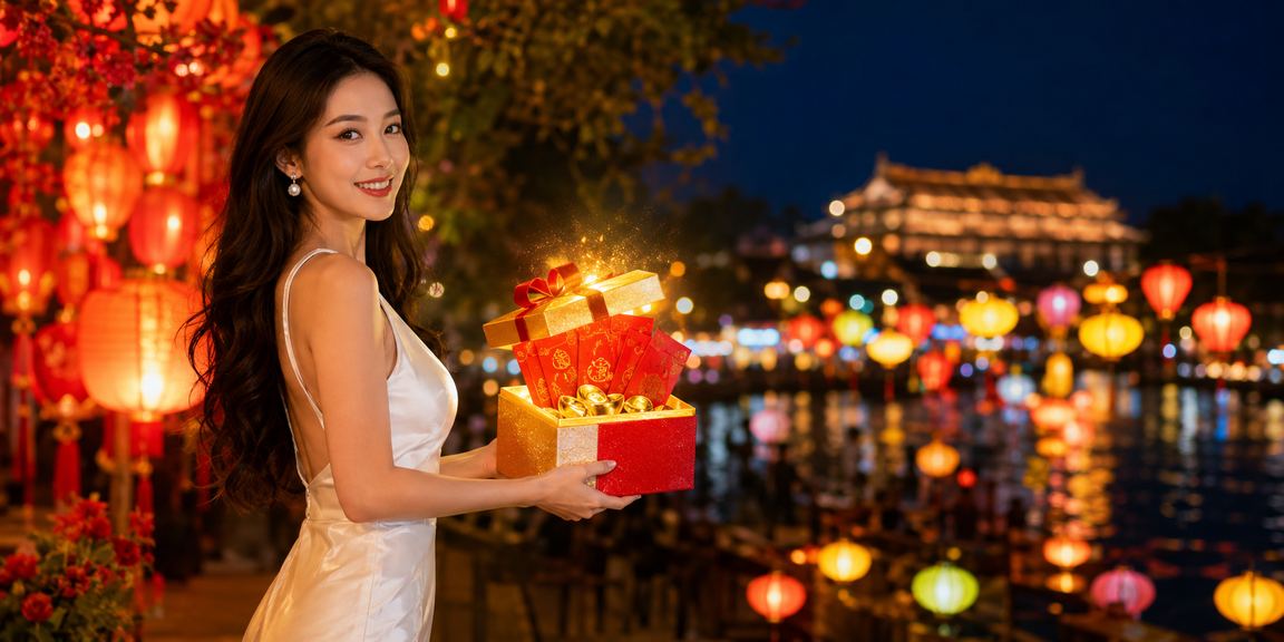 Người dùng tại chợ đêm Huế nhận phong bì đỏ thưởng trong sự kiện cá cược đặc biệt